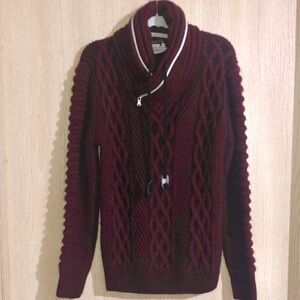 Men's Vercini Burgundy over BlackCable Knit Sweater Xtra Large Zipped Collar M